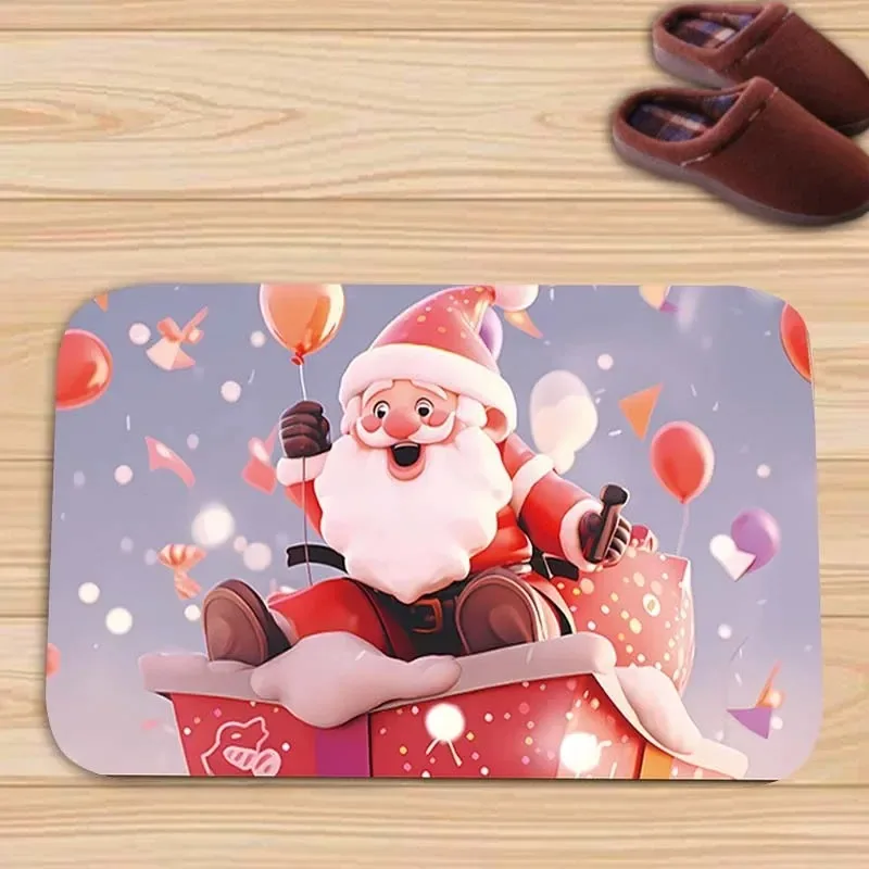 Santa Claus Cartoon Pattern Floor Mat Living Room Porch Entrance Door Mat Home Decoration Bathroom Carpet