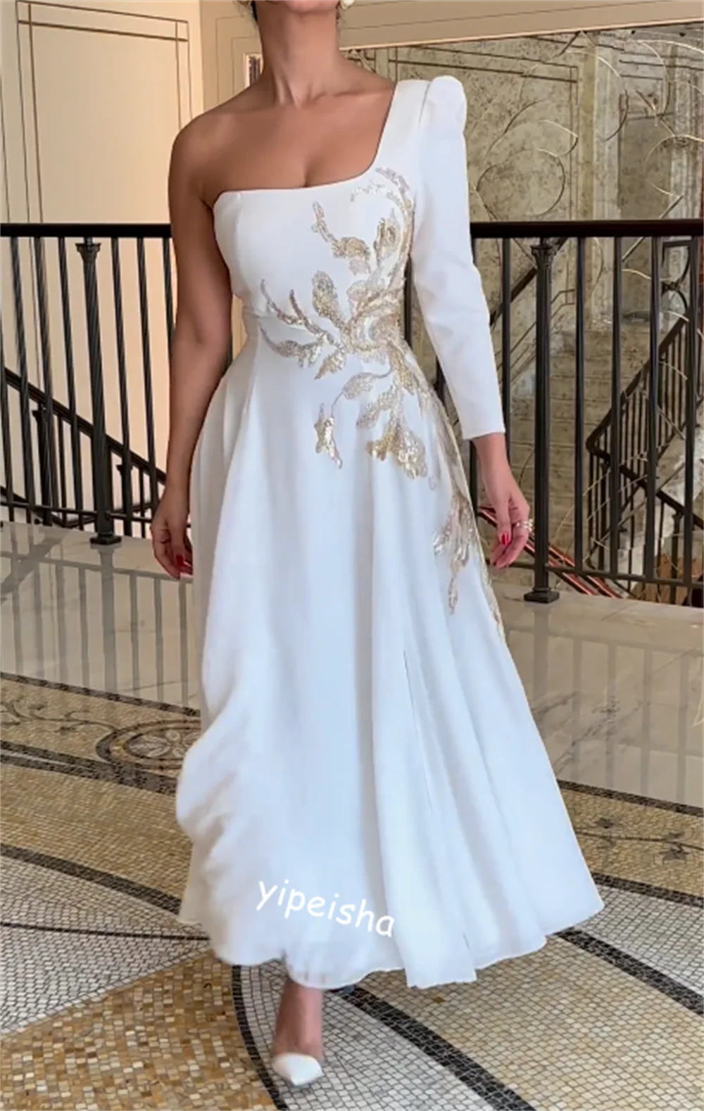 Customized  S Beading Christmas A-line One-shoulder Bespoke Occasion Gown Midi Drs Saudi Arabia  