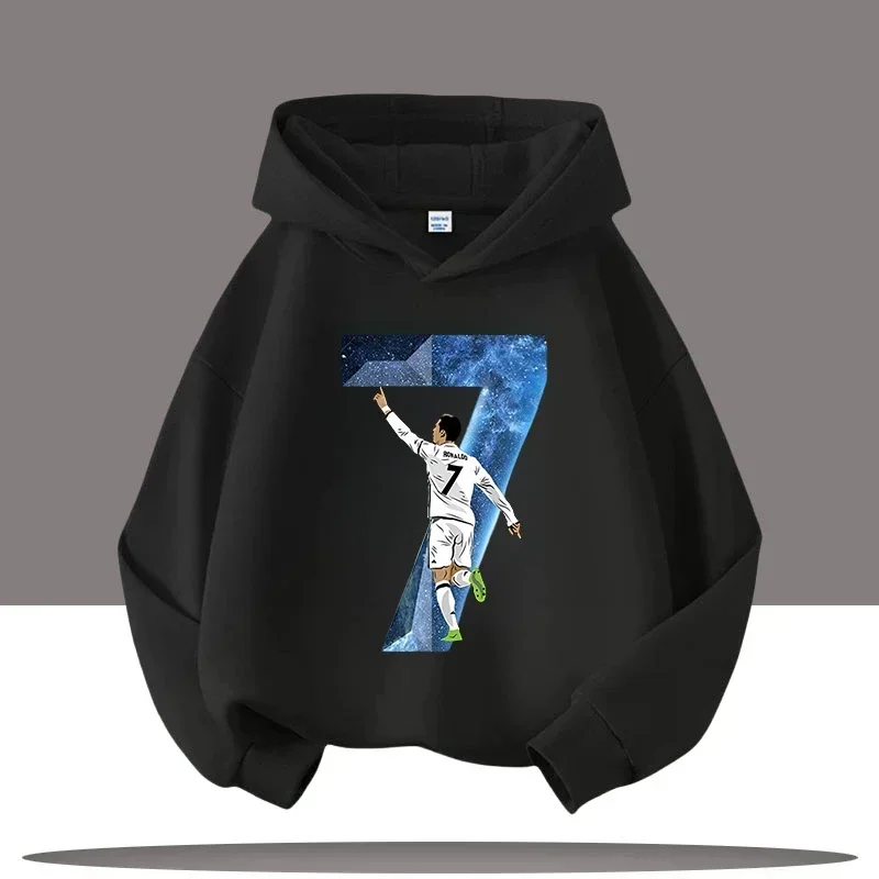 رونالدو الأطفال طويلة الأكمام طفل مقنعين البلوز أزياء كرة القدم ستار الكرتون طباعة بنين بنات هوديس الملابس اليومية عارضة