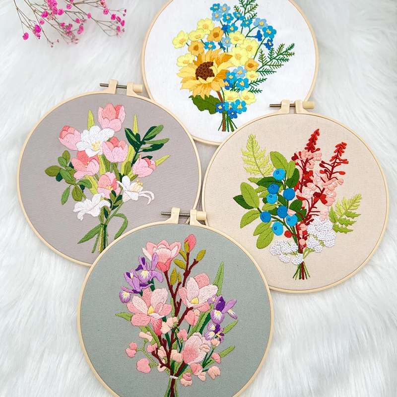 Embroidery Kit for Beginner Adults Stamped Cross Stitch kits for Adults Beginners Flower Hand Embroidery Starter Needlepoint Kit