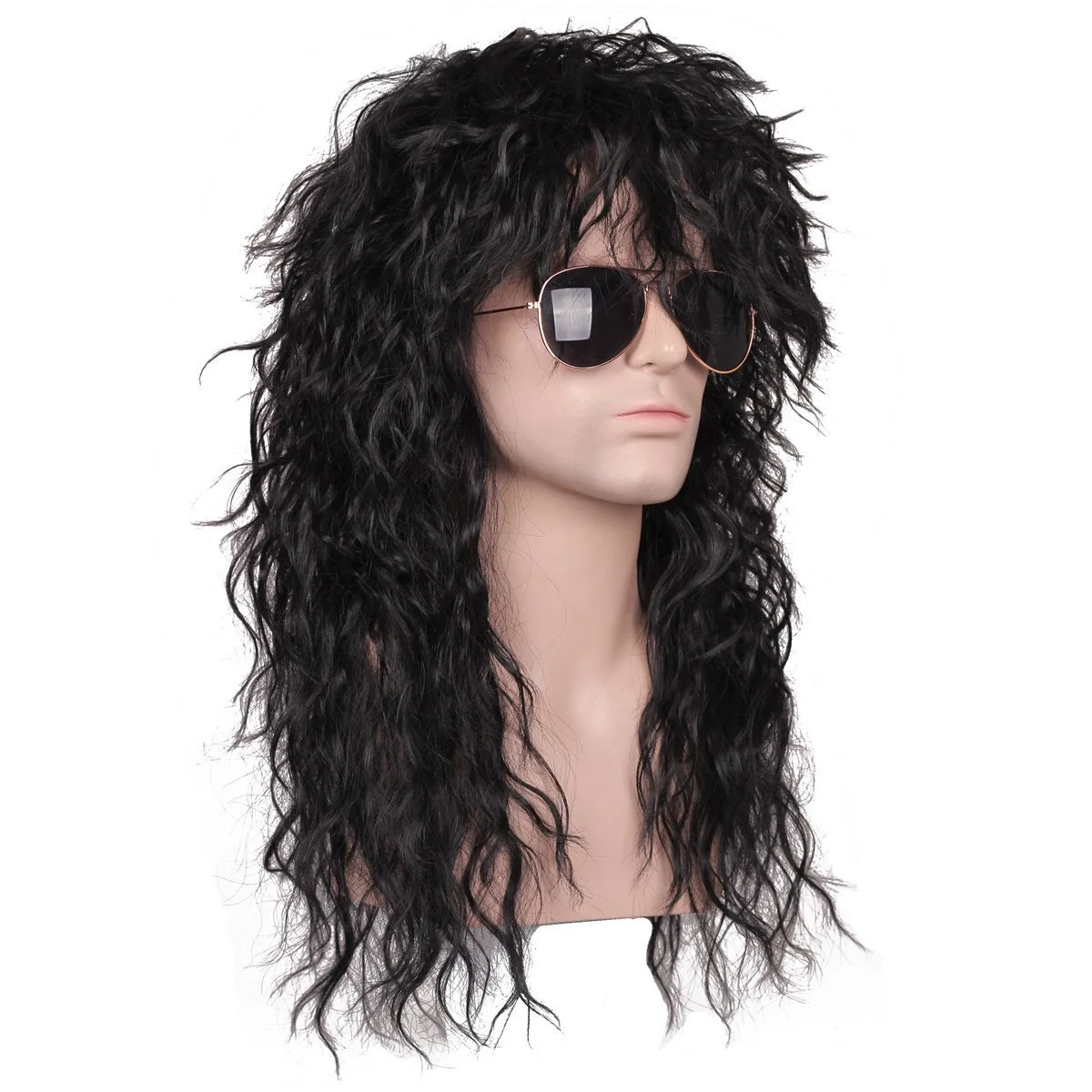 Men Wig Black Long Curly Wig Male Synthetic Cosplay Wigs Puffy High Fiber Machine for Rock Party  Fluffy Nightclub Bar Wig