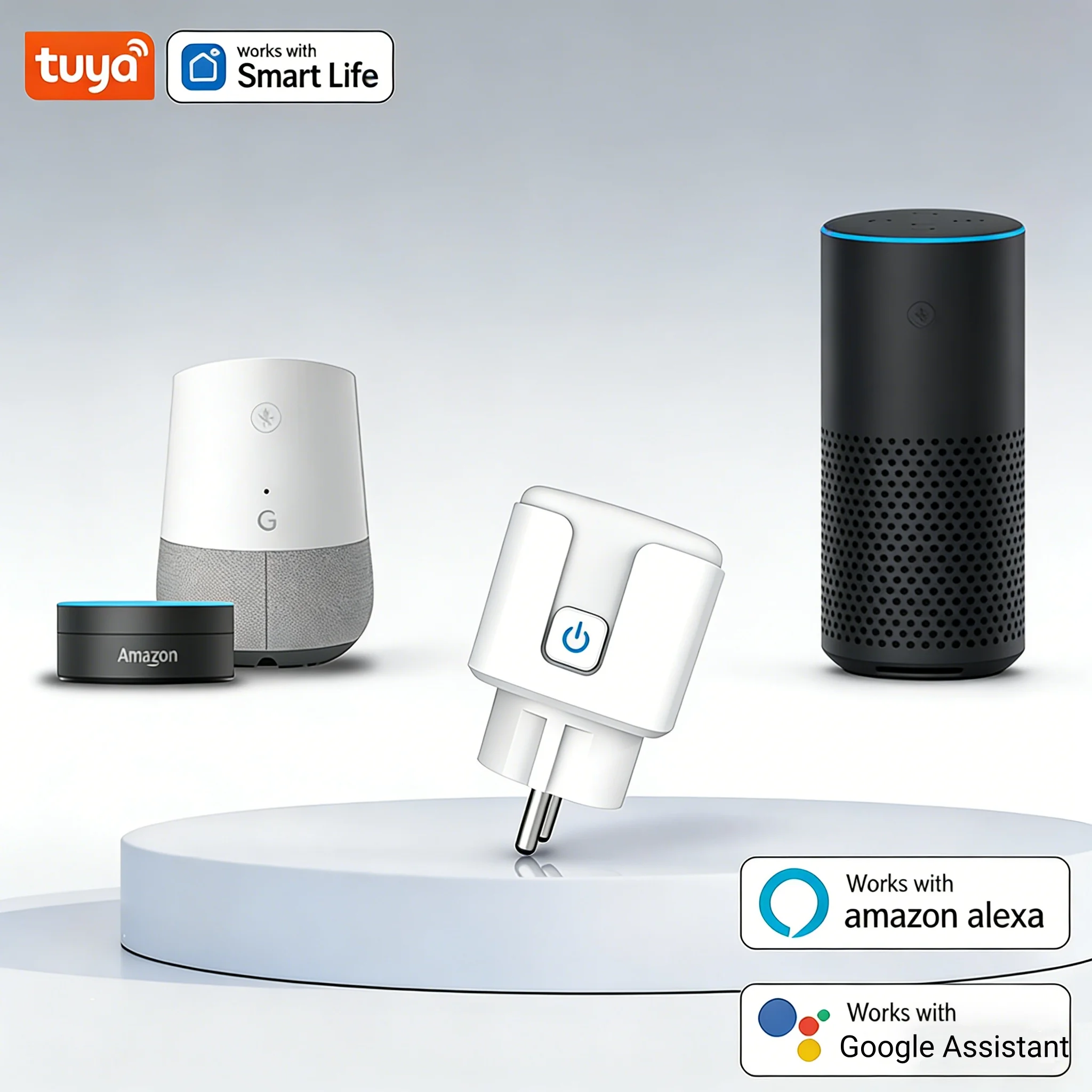 

Умная розетка Tuya WiFi EU 20A, функция таймера и голосовое управление, совместима с Alexa и Google Home