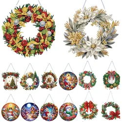 2024 Christmas 5D DIY Acrylic Wreath Painting Pendant Decor Xmas Diamond Art Painting Garland for Home Window Door Decor Gifts