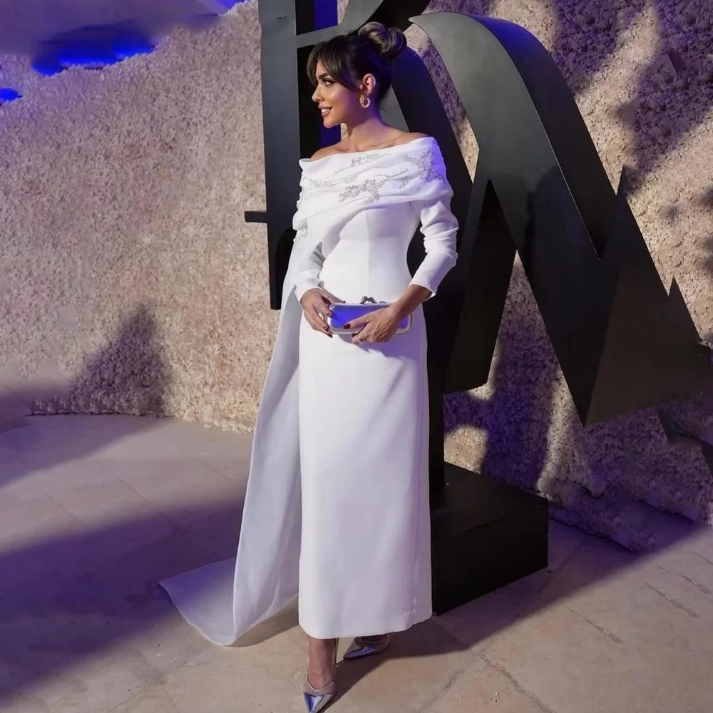 تخصيص رائعة الديكور Ruched المرأة حفلة موسيقية فستان طويل الأكمام الساحرة حورية البحر الطابق طول فستان الحفلات المرأة ثوب مسائي