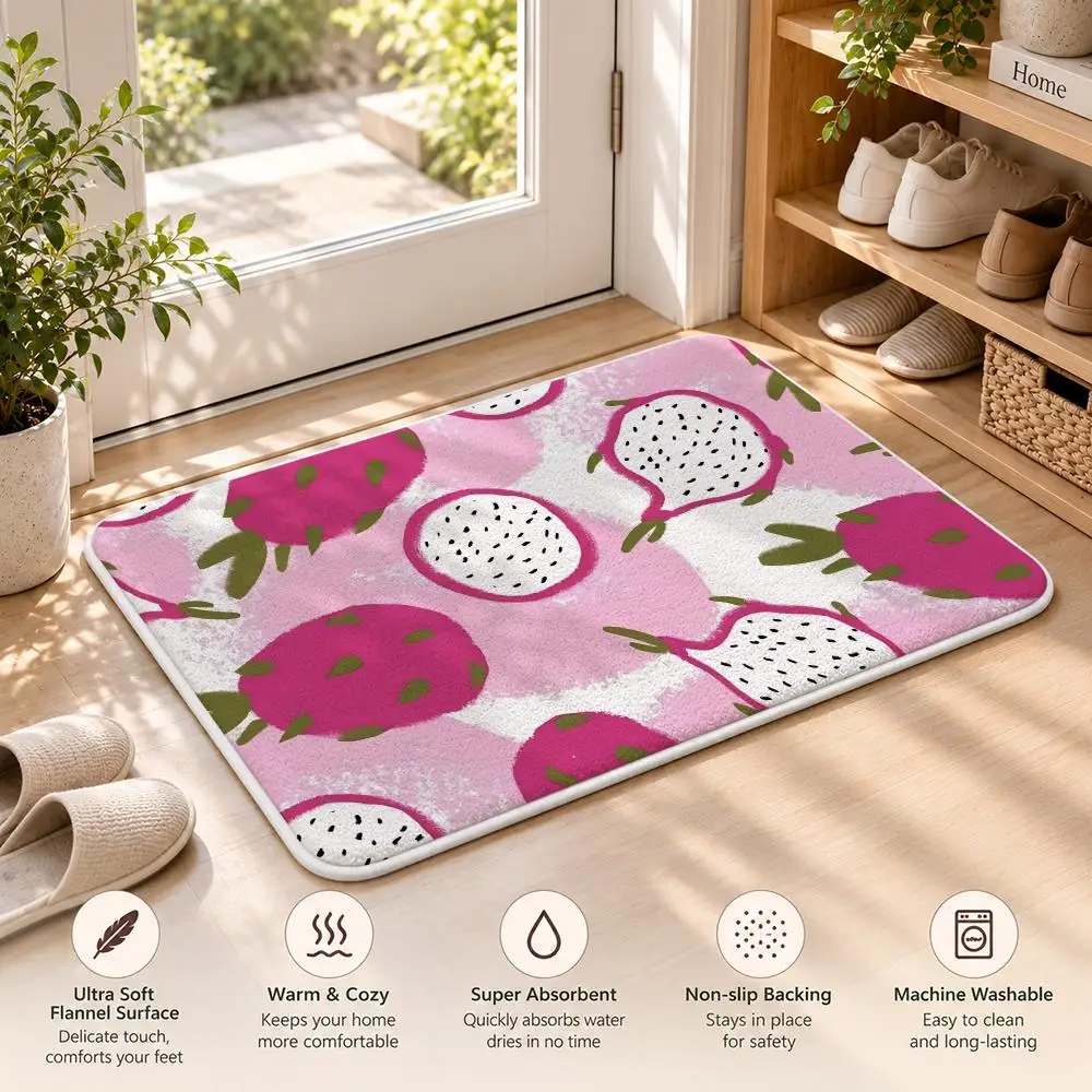 Pitaya Fruit Black Seeds Floor Mat Flannel Rug Soft Non Slip Washable Door Mat For Bathroom Bedroom Kitchen Home Decor