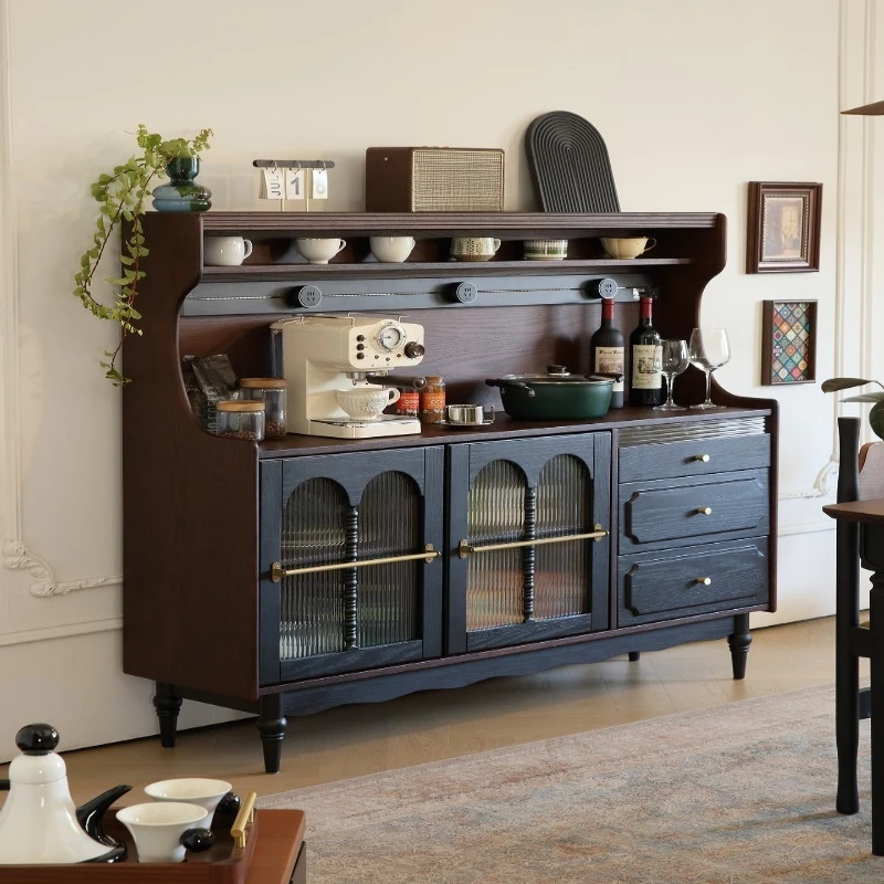 Solid wood second-hand French vintage sideboard wallboard integrated with perforated board home coffee machine kitchen li