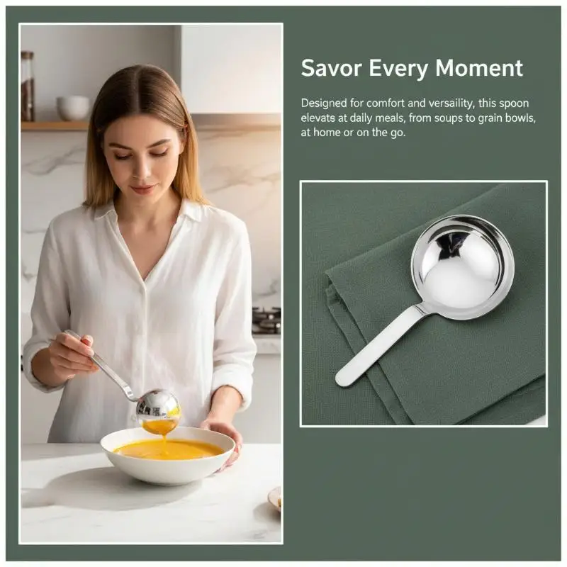 ✰✪201 Stainless Steel Deepen Tablespoons Soup Ladle Short Handle Large Ramen Bouillon Spoon Kitchen Tableware Cooking Utensils