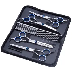 5pcs/Set Stainless Steel Pet Dogs Grooming Scissors Suit Hairdresser Scissors For Dogs Professional Animal Barber Cutting Tools