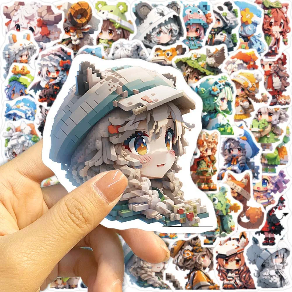 10/50pcs Pixel Style Cute Girls Stickers Pack for Kids Toy Scrapbooking Travel Luggage Laptop Cartoon Graffiti Waterproof Decals