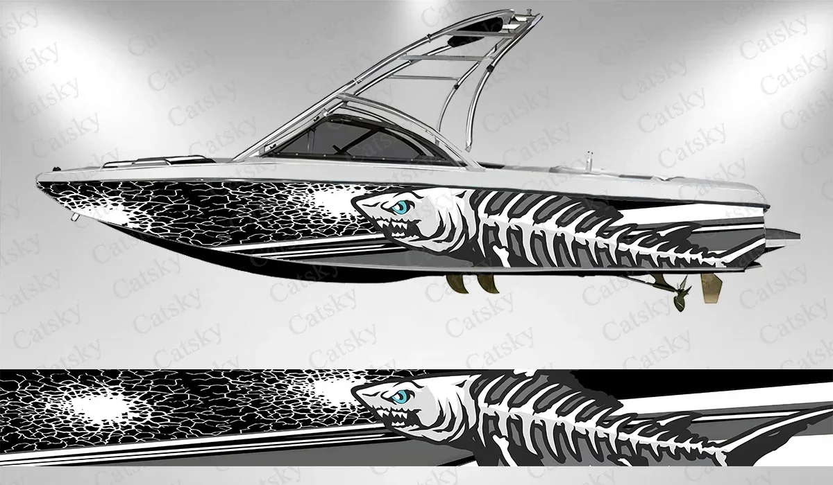 Fishbone abstract carp stripes Boat Stickers Vinyl Boat Wrap for Pontoonman Console Deck Boat Fishing Platform Decal Sticker