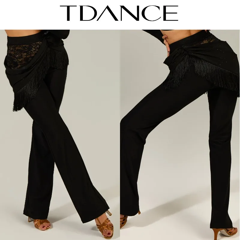 

Женские латинские брюки TDANCE [с кружевными плиссированными бахромами и микро-клешем] для тренировок, подчеркивающие фигуру, для ежедневных занятий GL-247