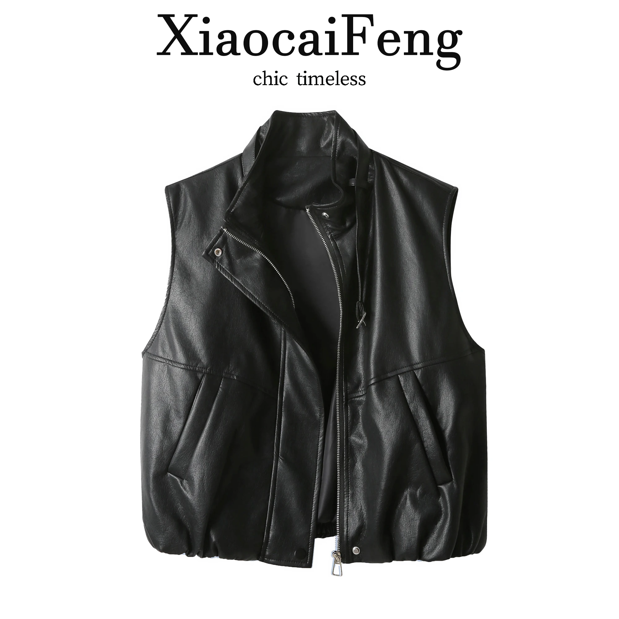 Stylish Black PU Leather Biker Jacket Women's Fashionable Vest Cool Windbreaker Short Zipper Closure Warm Spring Outerwear