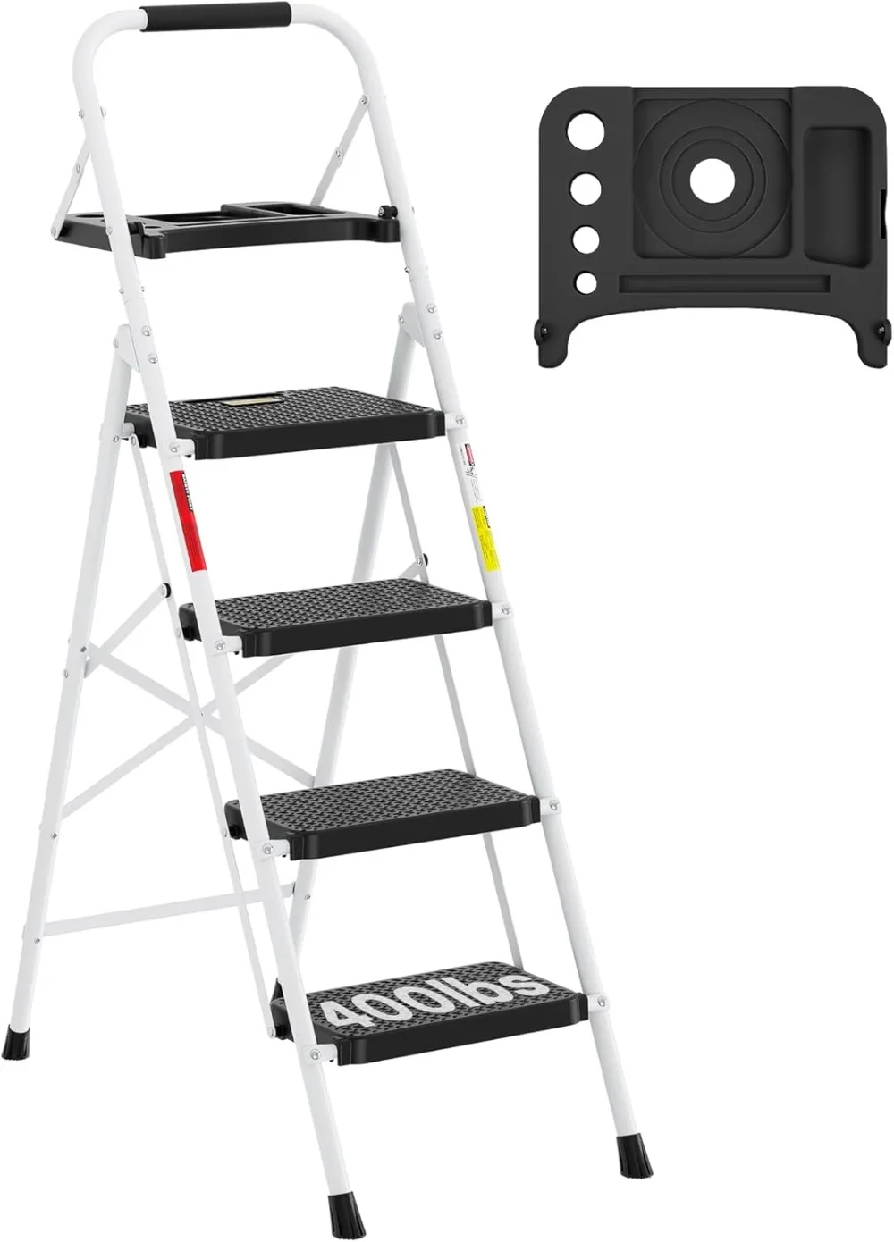 

Folding Step Stool with Tool Platform, Wide Anti-Slip Pedals, Max Load Capacity 400lbs Sturdy Steel Ladder