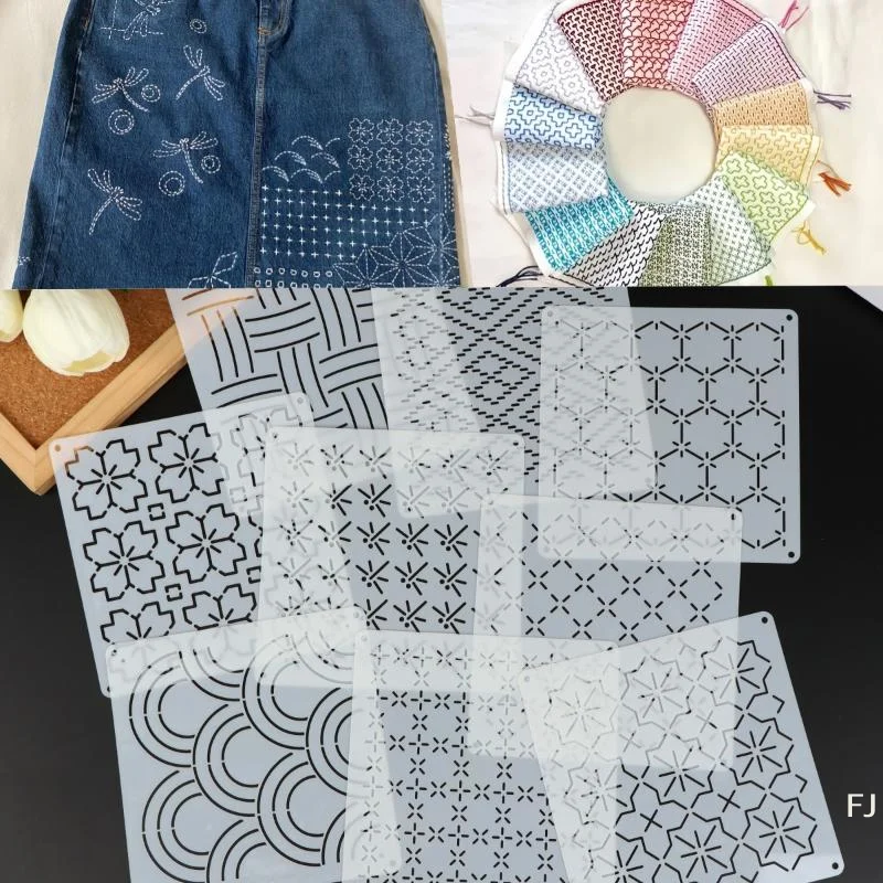 [YU]/32Pcs Sashiko Embroidery Template DIY Geometric Patchwork Stencil Reusable PET Stencil Handmade Embroidery Handicraft Tools