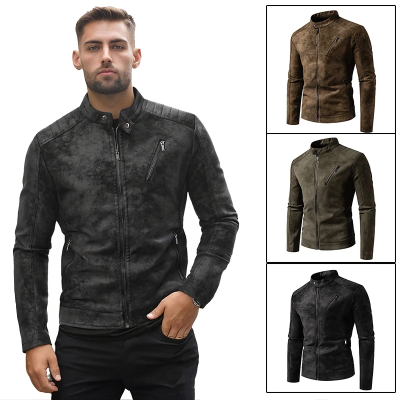 

Куртка из искусственной кожи в американском стиле, мужская байкерская куртка в стиле ретро с принтом тай-дай, модное классическое облегающее пальто, осенняя повседневная верхняя одежда