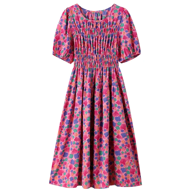 فستان نسائي مقاس كبير من NYFS لصيف 2025 فستان فضفاض مطبوع بخصر عالٍ وأكمام منتفخة فساتين طويلة رداء Elbise على الطراز الكوري #5