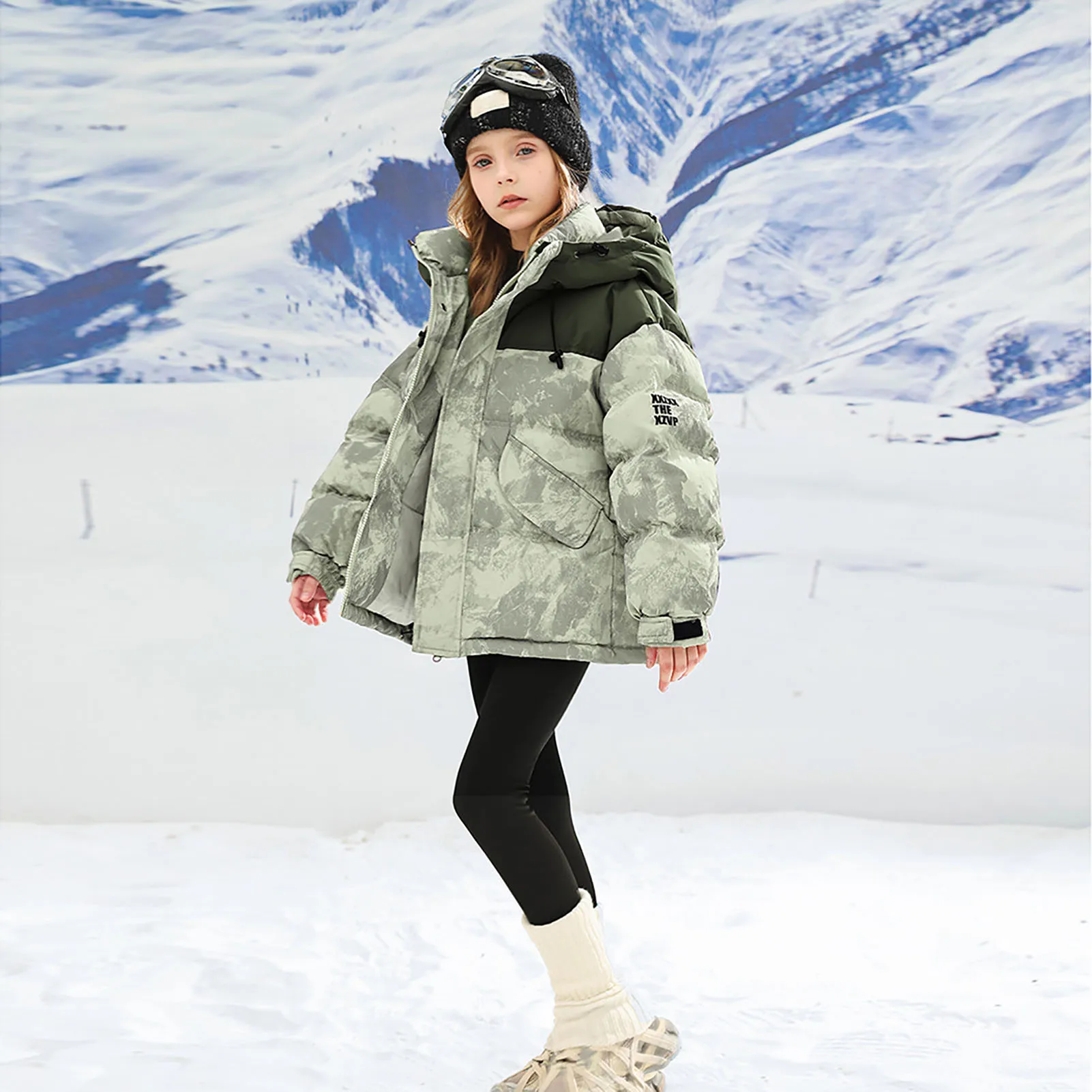 Children's Winter Parka,Girls Cotton Padded Jacket,Spliced Thicken Fleece Toddlers Outerwear,Kids Ski Suit,Girl's Puffer Coat