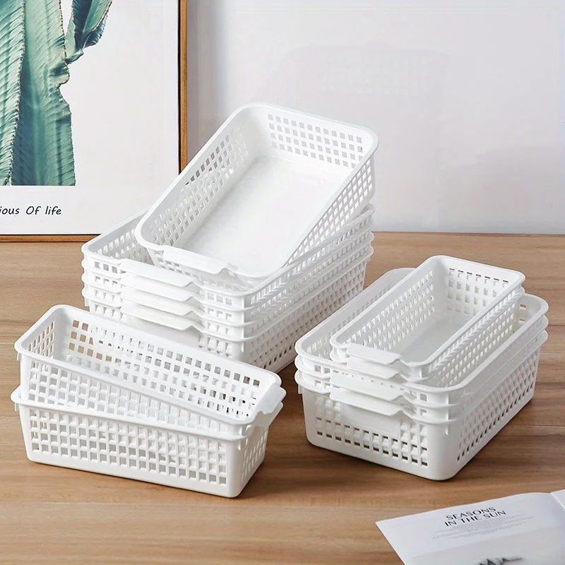 Cesta de almacenamiento de escritorio, cesta de almacenamiento Rectangular hueca para aperitivos, caja de artículos diversos, marco de almacenamiento, cesta de almacenamiento de plástico