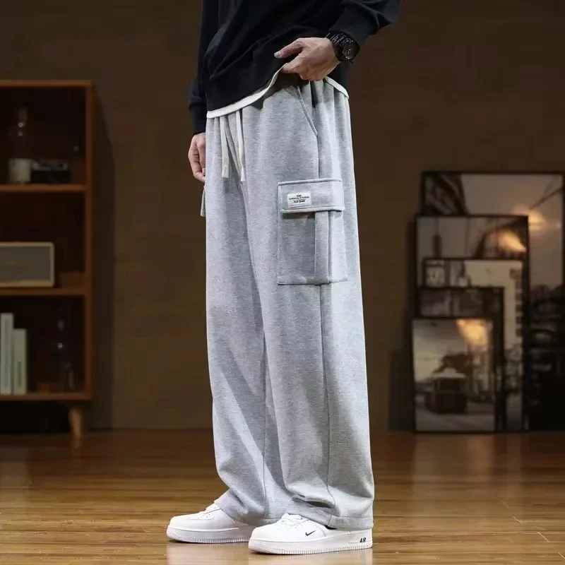 

LIBIELIY LIBIELIY Autumn Sweatpants Cotton Men Baggy Joggers Cargo Pants Korean Neutral Breathable Loose Outdoor Solid Color Wid