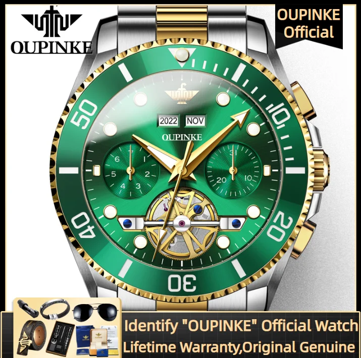 

OUPINKE 3229 Automatic Mechanical Men's Watch Diving Style Multifunctional Date Rotatable Dial Watch Man