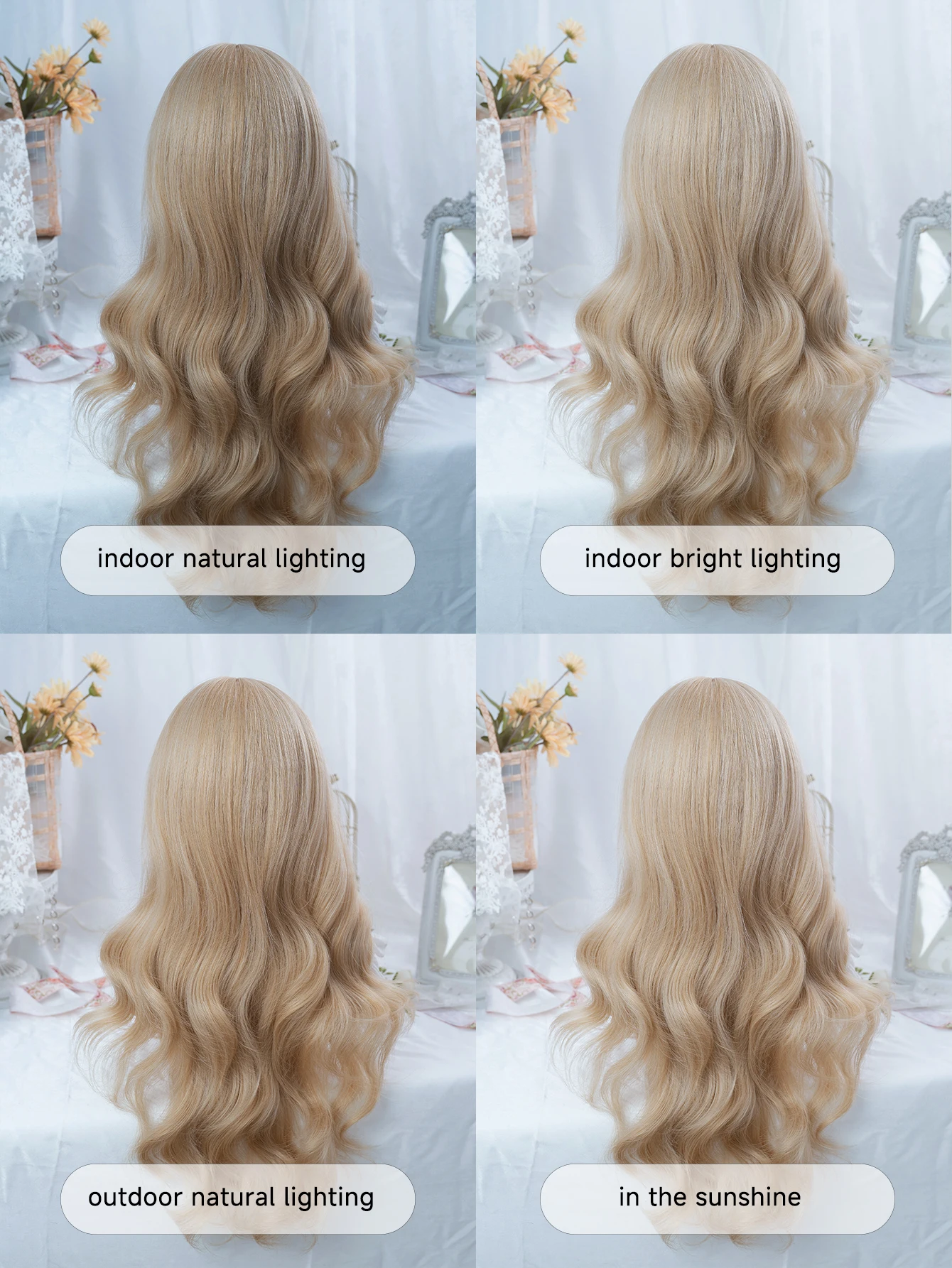 24Inch European Classic Deep Blonde Color Synthetic Wigs Middle Part Medium Wavy Hair Wig For Women Daily Cosplay Heat Resistant