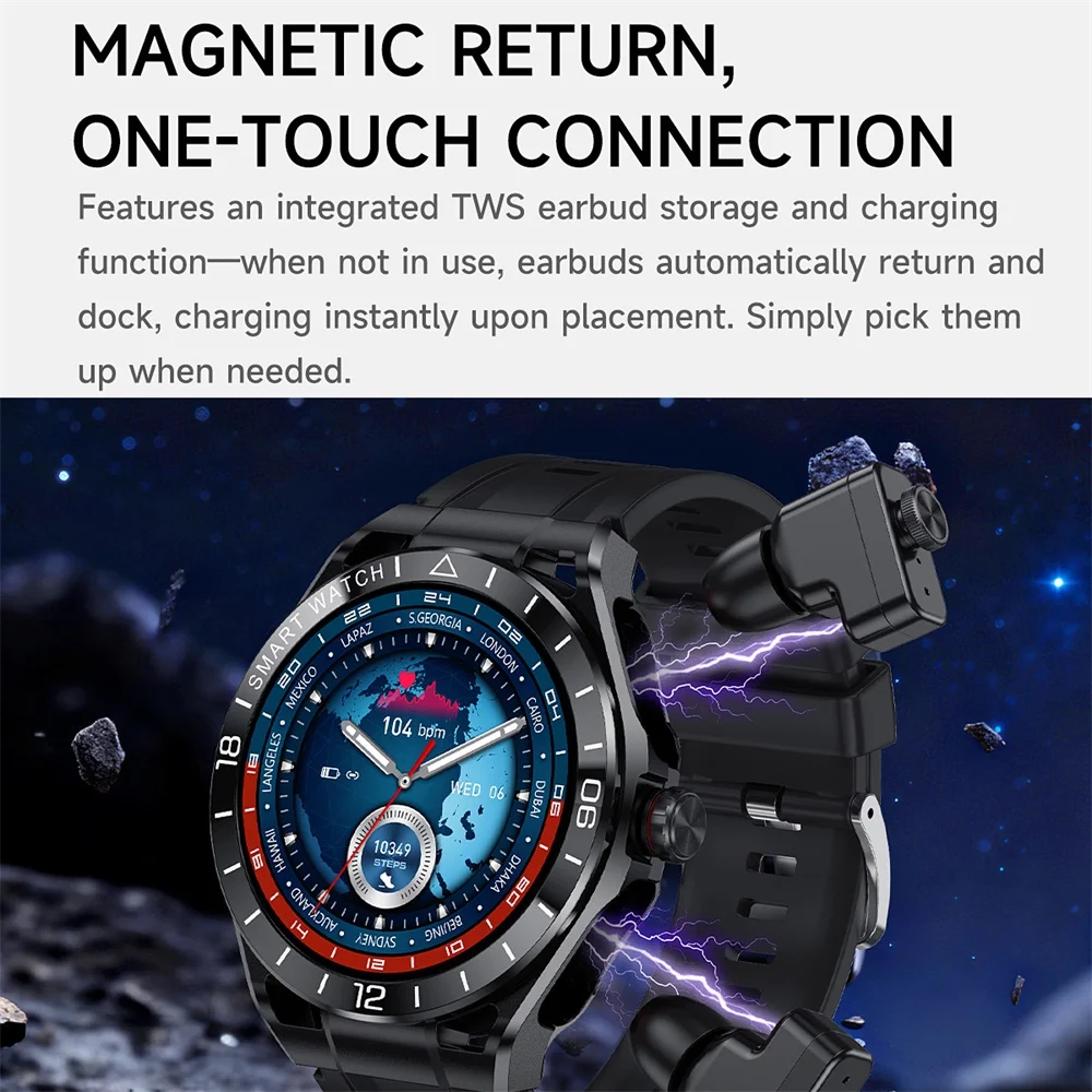 696 Men 2 In 1 Blue Tooth Call Earphones Smart Watch TWS Noise-canceling Headphones Heart Rate Health Watches Sports Smartwatch