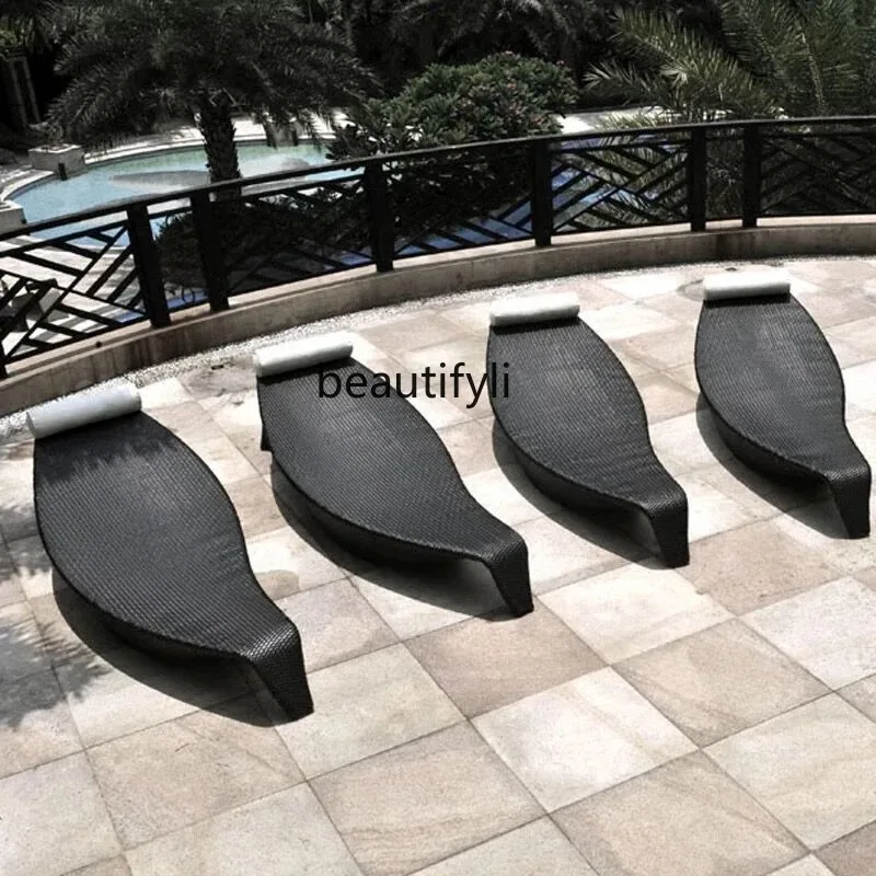 Villa Swimming Pool Lying Bed Furniture Recliner Courtyard Resort Beach Chair Hotel Homestay Chairs  H