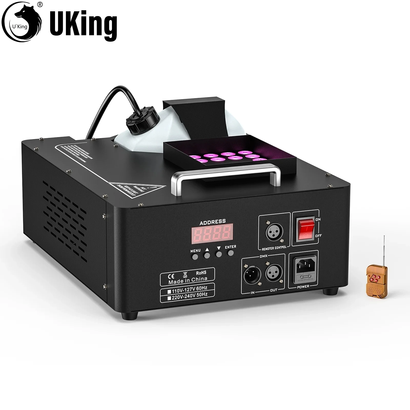 U'King 1500w Fog Machine RGB 3IN1 24LED Vertical Smoke Machine Stage Lighting  Spray Fogger For Halloween Wedding Disco Party