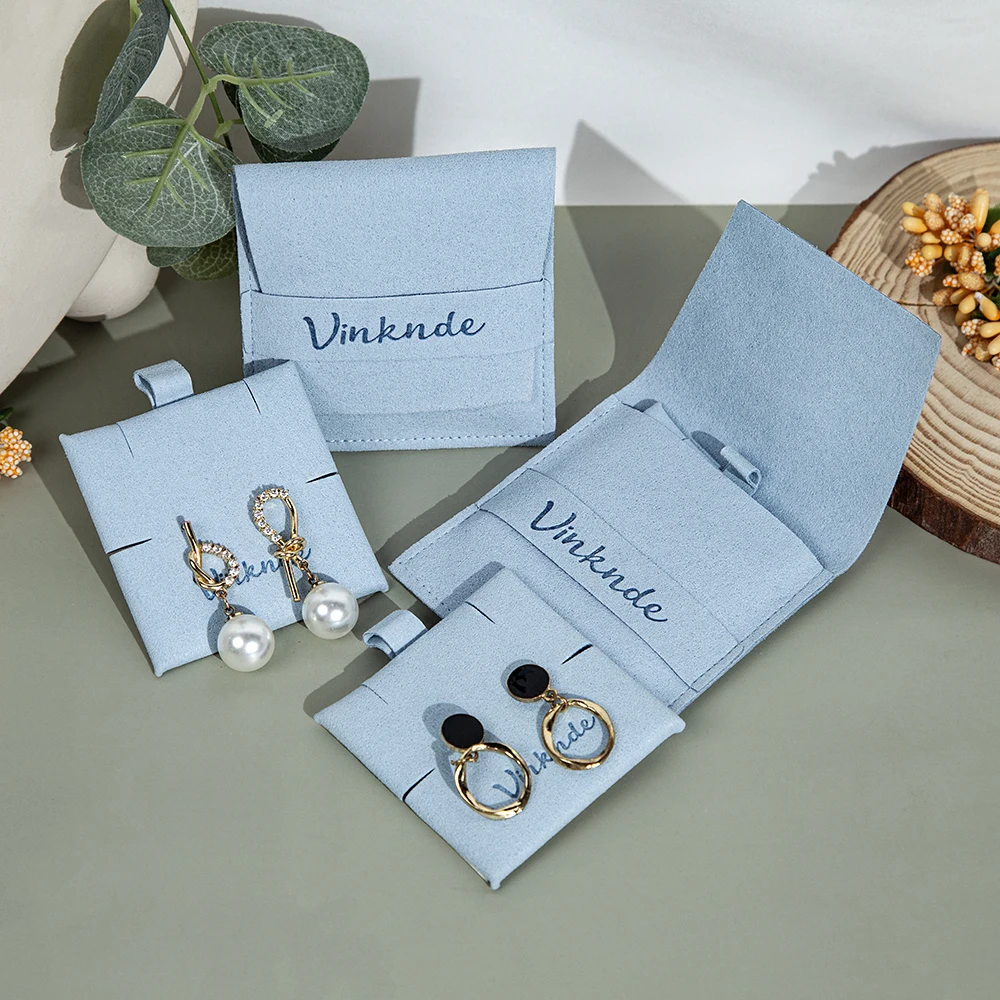 Customized Jewelry Bag Packaging Microfiber Velvet Pouch Bags Envelope Gift Bag for Earrings Rings Necklace With Inside Case Pad