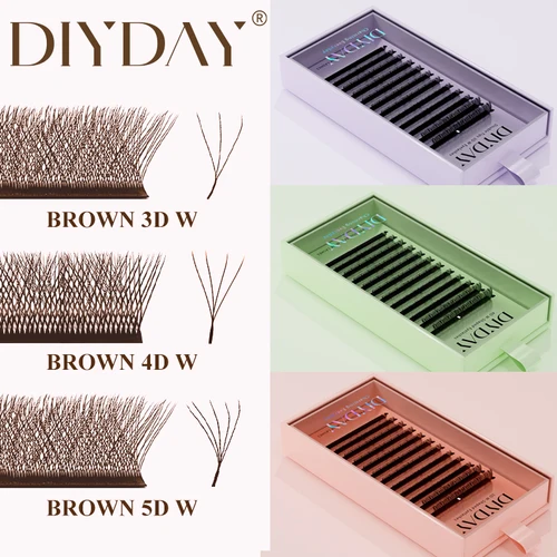 DIYDAY pestañas 3D 4D 5D de color marrón oscuro, pestañas prefabricadas en forma de abanico, fácil de aplicar, extensión de pestañas postizas entrecruzadas gruesas de visón