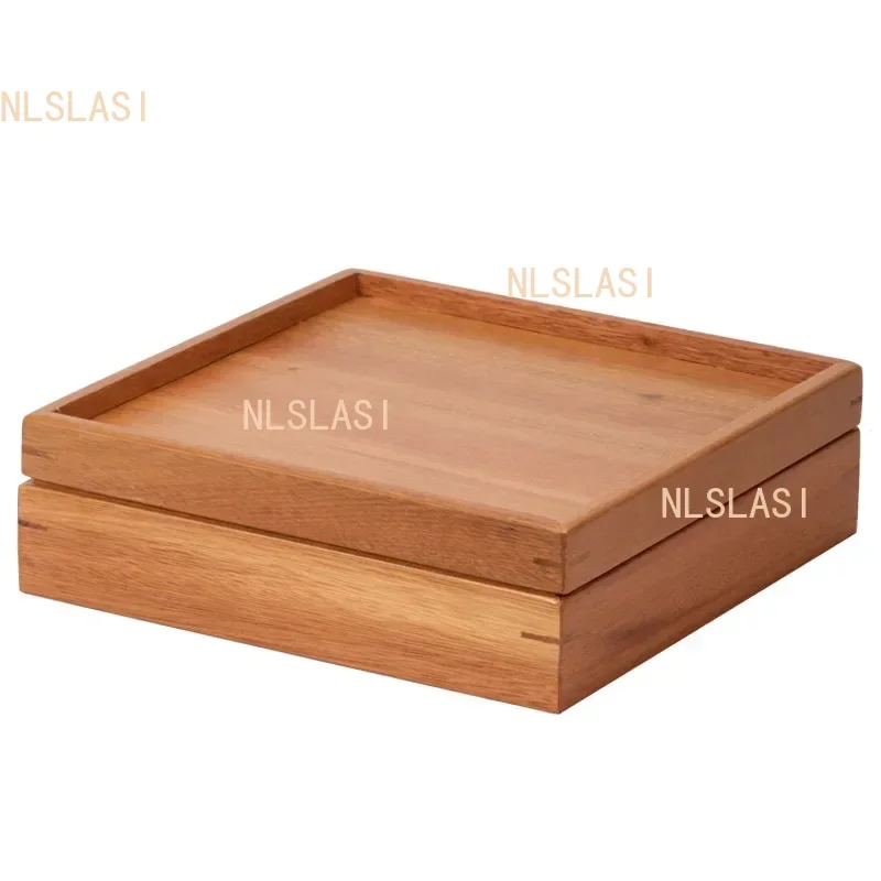 Chinese Bamboo Square Food Tray Solid Wood Tea Set Tray Home Breakfast Tray Cake Tray Flower Pot Bonsai Gardening Holder