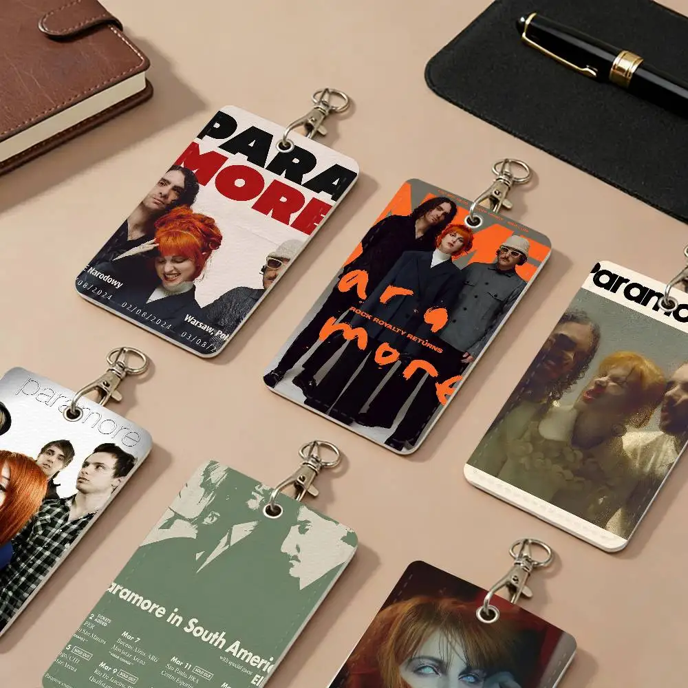 Singer Paramore 2023 Tour Music Album PU Leather Card Holders Anti-lost Protective Cover Cases Campus Access Cards Key Chain