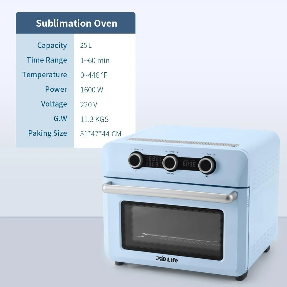 Oven Machine 25 L 110 V 1600 W Light Blue Convection Oven for Sublimation Blanks Mugs Tumblers Cups Water Bottles Bulk Printing