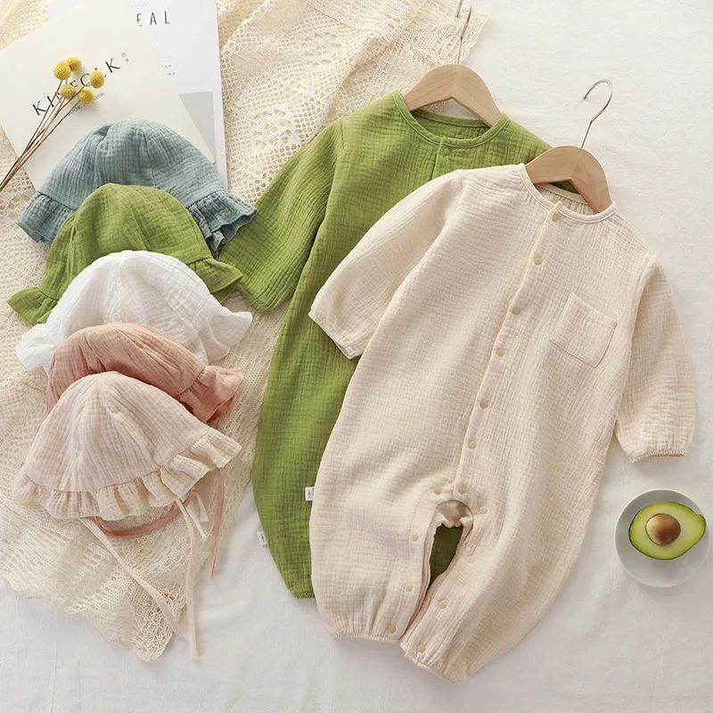 

Baby Clothing Sets Muslin Jumpsuits Cotton Gauze Romper+Hat Onepiece Jumper Grows Growing Macacão Infantil Mamelucos Outfit