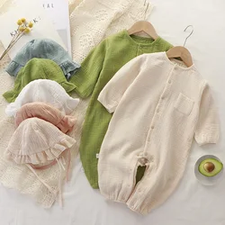 Baby Clothing Sets Muslin Jumpsuits Cotton Gauze Romper+Hat Onepiece Jumper Grows Growing Macacão Infantil Mamelucos Outfit