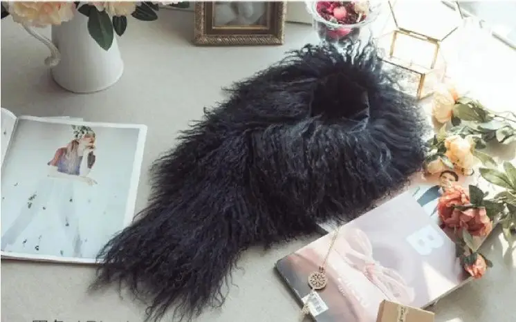 Women Real Mongolia Lamb Fur Scarf Winter Warm Neckerchief Handmade Fluffy Soft Black Grey Pink
