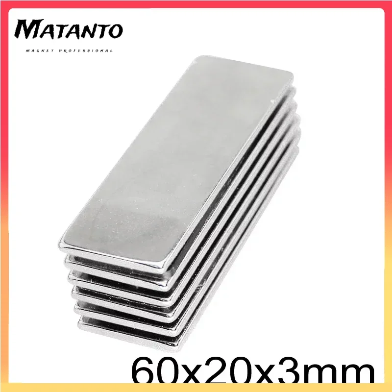 1/2/3PCS 60x20x3mm NdFeB Super Strong Neodymium Magnets Block Permanent Magnet 60x20x3 mm N35 Powerful Magnetic 60*20*3mm