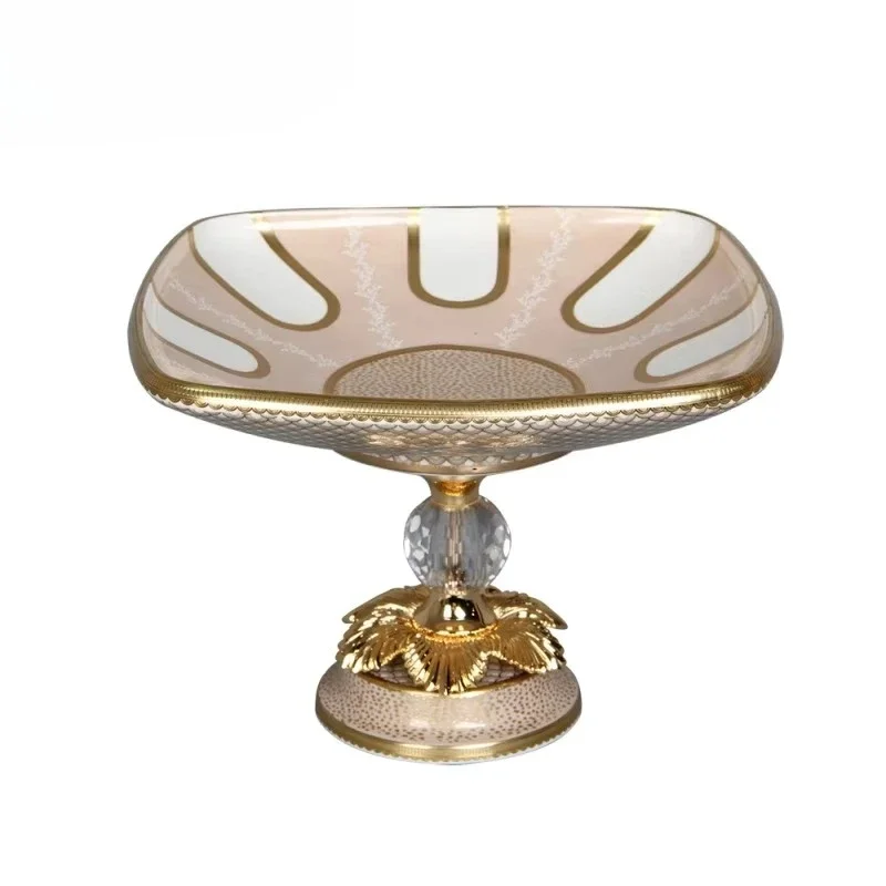 Minimalist style Dusty rose fish scale pattern porcelain fruit platter with crystal balls on the stem, decorative fruit tray