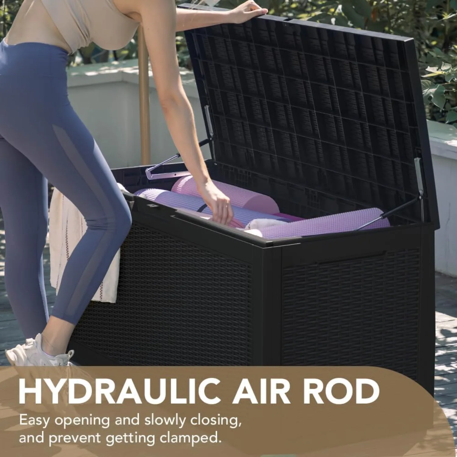 95 Gallon Deck Box Large Resin Outdoor Storage Box, Waterproof and UV Resistant Lockable for Outdoor and Patio, Large Storage