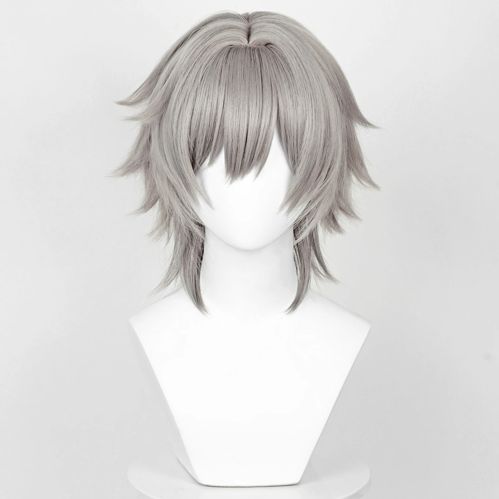 Synthetic Short Straight Grey Wig Caelus Cosplay Game Anime Men Fluffy Heat Resistant Wig for Daily Party