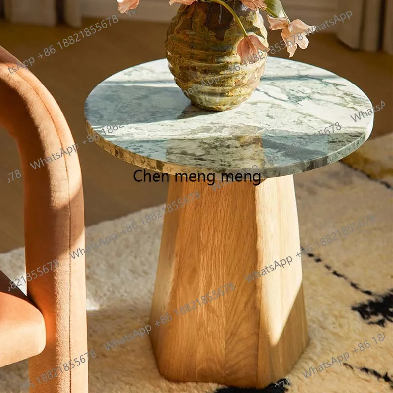

Italian minimalist natural marble solid wood edge table modern light luxury round corner table design