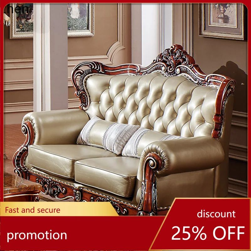 

HT Sofa Living Room 123 Luxury Combination Villa Genuine Leather Sofa Top Layer Cowhide Full Set High-end