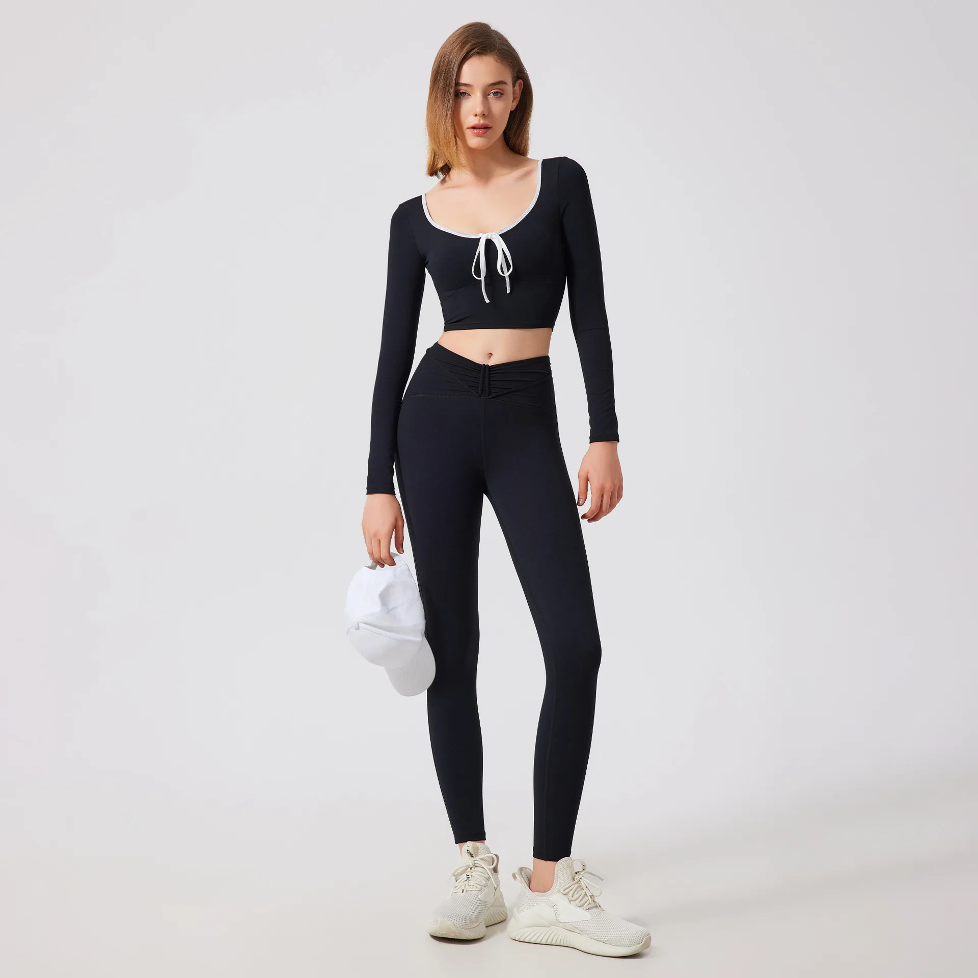 2-Piece Set Yoga Set For Women Quick Drying With Chest Cushion Color Blocking Sports T-shirt Long Sleeved Naked Tight Pants