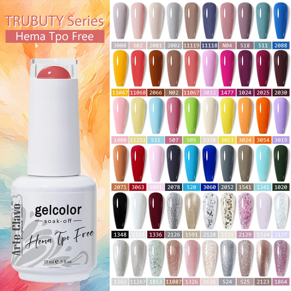 Arte Clavo TPO/HEMA-FREIER Gel-Nagellack 60 Farben 15ml Nude Braun Base/Top UV LED Soak-Off Gel Nagelkunst-Set Maniküre DIY Salon