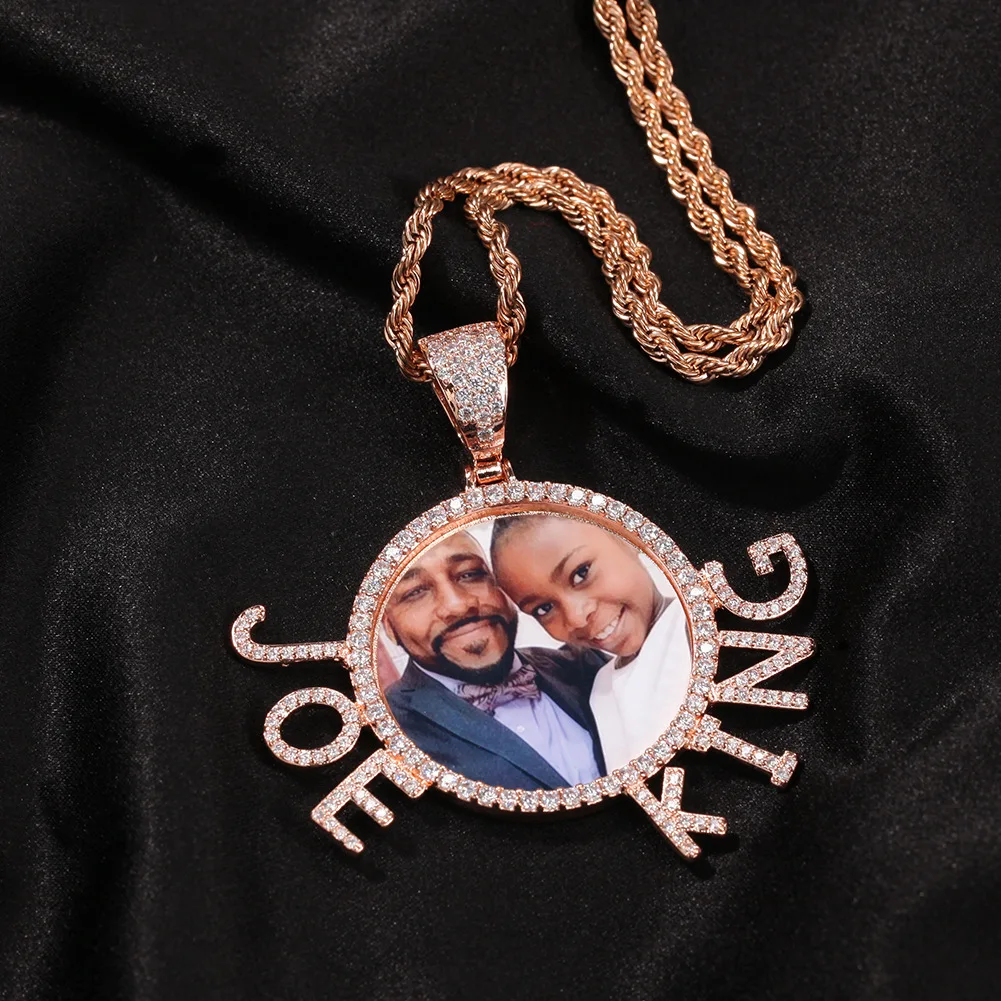 Custom Name Photo Necklaces Cubic Zirconia Pendant Hip Hop Cubic AAA Cubic Zirconia Micro Copper Micro Paved For Family Gift