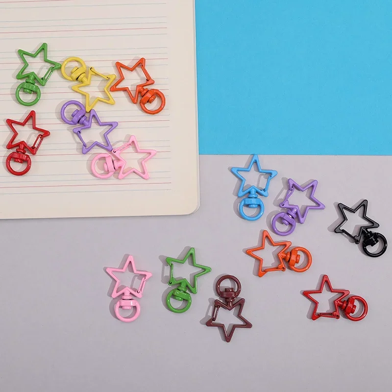 10pcs Candy Color Plated Star Lobster Clasp Keys Hooks KeysRing DIY Jewelry Findings for Making KeyRings Key Chain Accessories