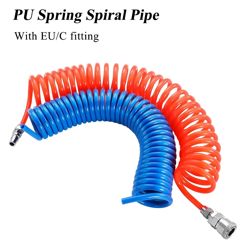 PU Spiral Hose Tube 6/9/12/15M Flexible Air Tool High-quality Pneumatic Polyurethane Spring Spiral Pipe With EU/C Type Fitting