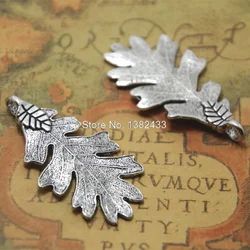 5pcs Oak Leaf Charms Silver 2 Sided Leaves 48x26mm