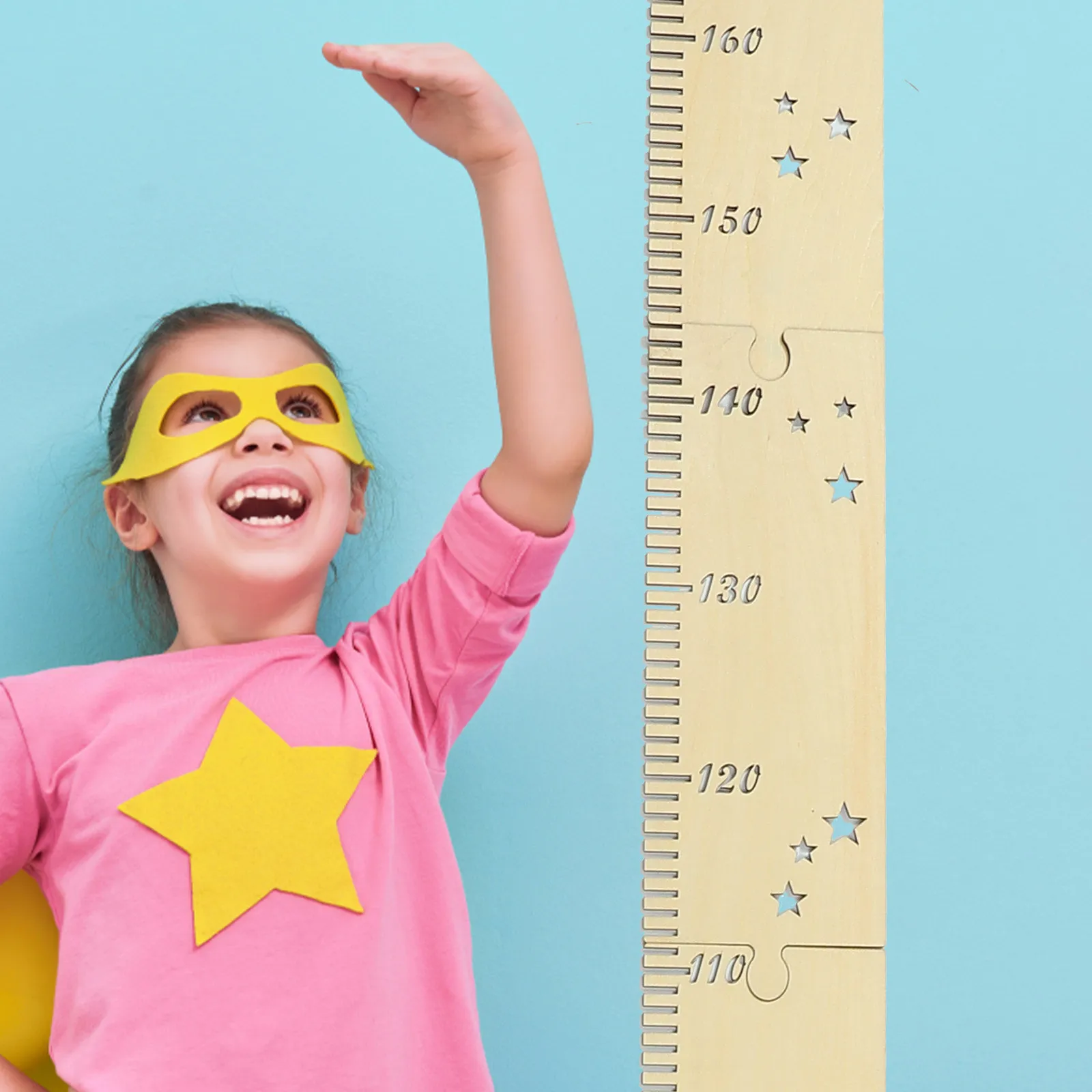 1Set Height Ruler Growth Chart Wooden Splicing DIY Installation Star Hole Decorative Baby Room Measurement Wall Chart