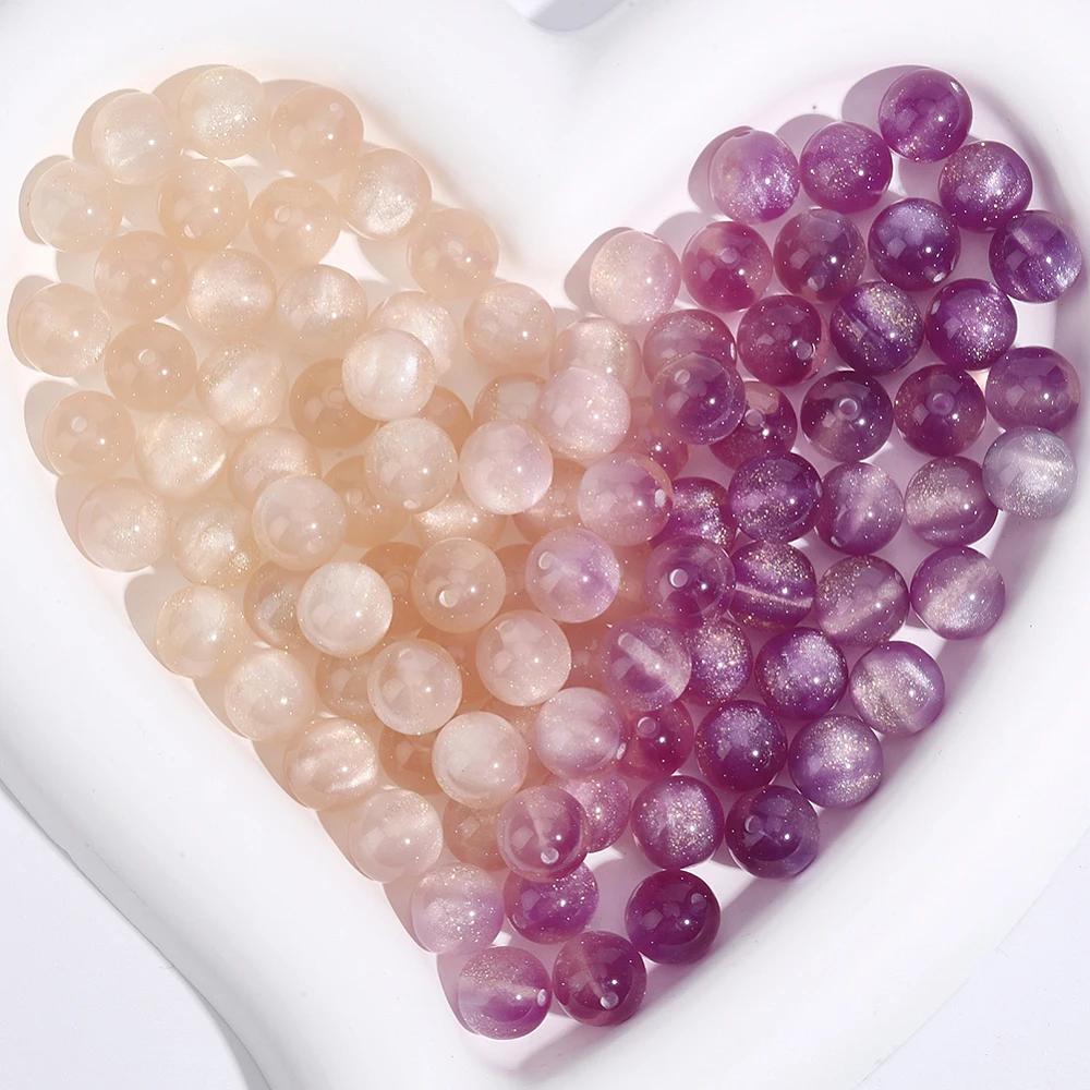 120PCS 10MM UV Reactive Beads with Hole Resin Round White Changing Purple Sensitive Glitter Powders Change Sunlight